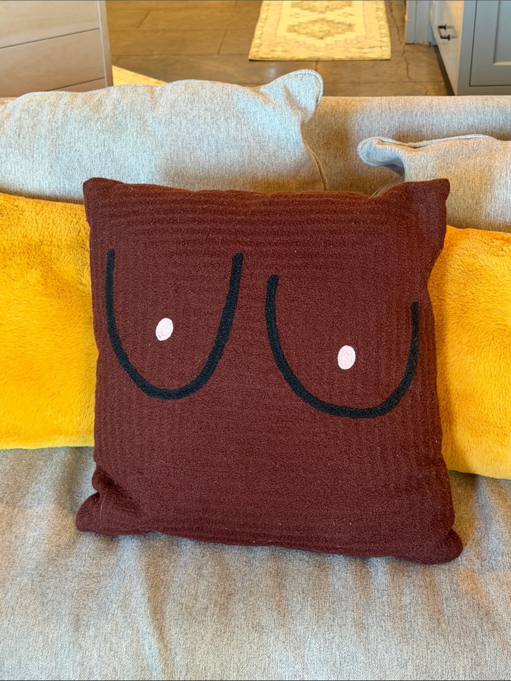 Boobie Pillow - Brown Boob With Pink Pillow Cover + Pillow - Picture 11 of 11